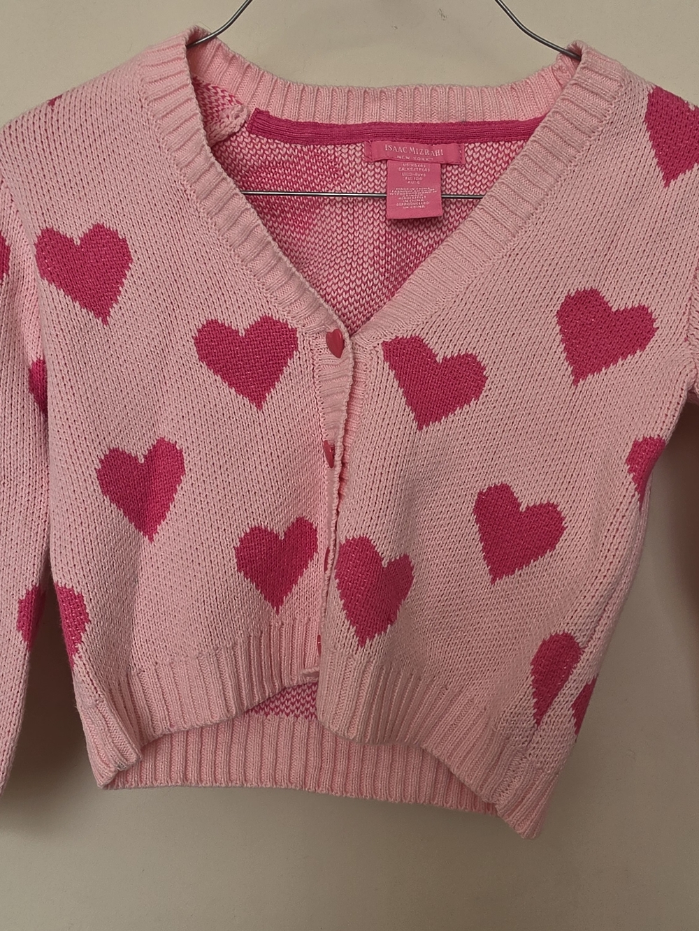 Isaac Mizrahi Pink Heart-Print V-Neck Cardigan